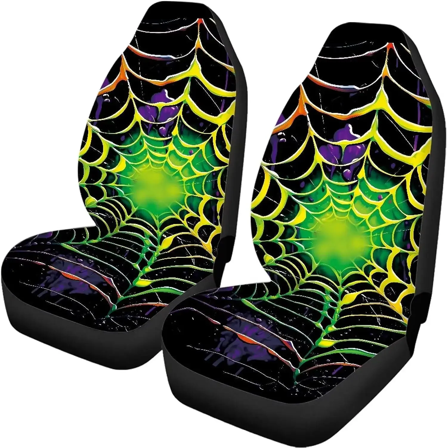 Halloween Cool Green Spider Web Car Seat Protector for Truck SUV Sedan Front Bench Back Universal Fit Anti-Slip Auto Holiday