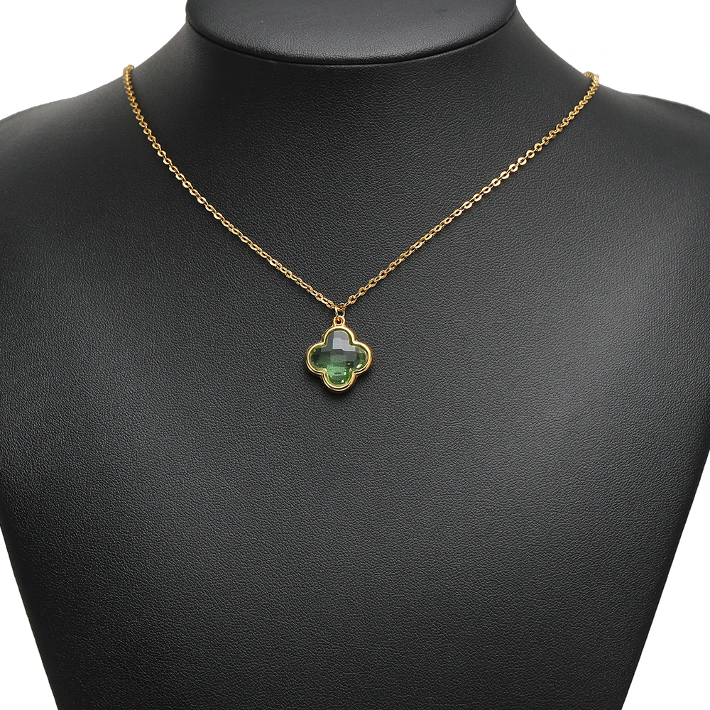 5 Stück Edelstahl-Anhänger mit vierblättrigem Kleeblatt, facettierte Glasanhänger, Verbinder für DIY-Schmuckherstellung, Armband- und Halskettenzubehör – Detail 4