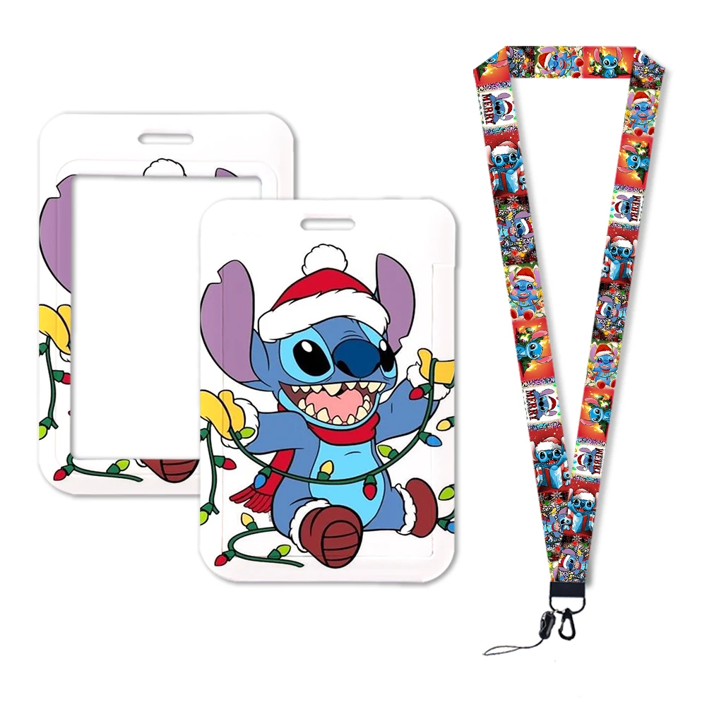 Disney-llaveros de Lilo Stitch de Navidad, cuerda para llaves, tarjeta de identificación, soporte para insignia de tarjeta de trabajo, cordón para tarjeta de identificación de estudiante, regalo pequeño