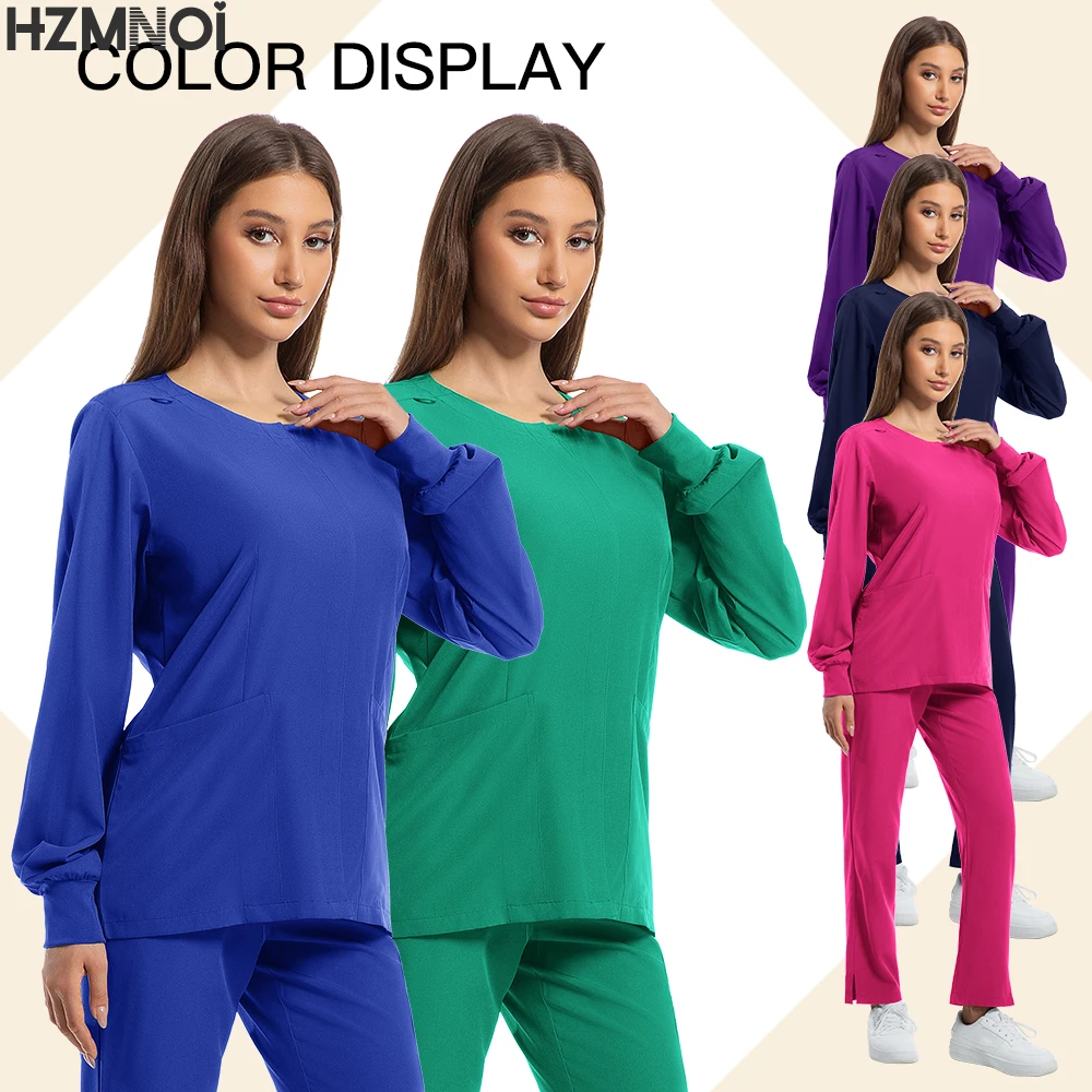 

Solid Color Elastic Fabric Long Sleeved Scrubs Tops Scrub Pants Jogger Dental Pharmacy Laboratory Operating Room Work Uniform