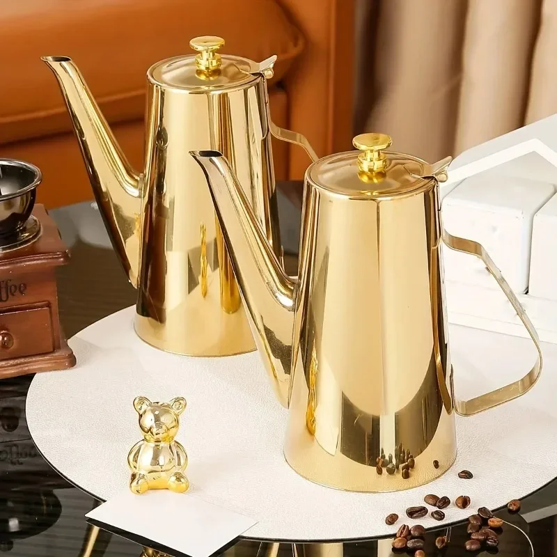 Luxury European style Gold Coffee Pot Stainless Steel Kettle Hotel Restaurant Home Kitchen Afternoon Tea Coffee