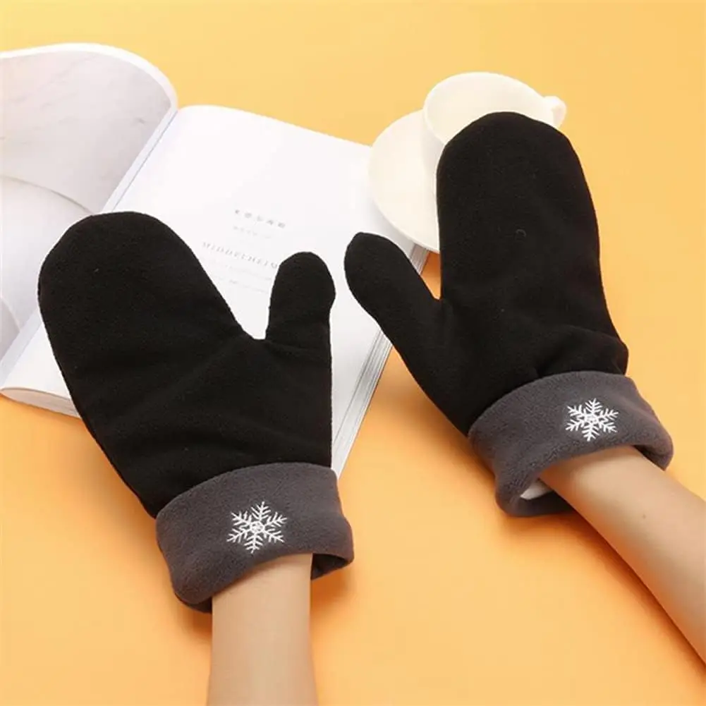 Winter Christmas Couple Holding Hands Gloves Couples Mittens Comfortable Double Layer Warm Snowflake Embroidered Polar Fleece