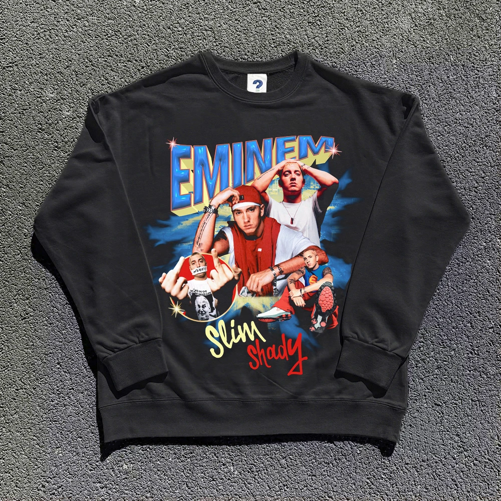 2024 New Autumn and Winter Eminem Raper Graphic Print Y2K Vintage Sweatshirt Harajuku Hip Hop Oversized Clothes Men Clothing