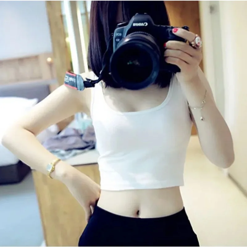 Fashion Sexy Women Solid Colour Crop Tops Sleeveless Short Cotton Knitted Casual Tube Top Female Sleeveless Cropped Yoga Vest