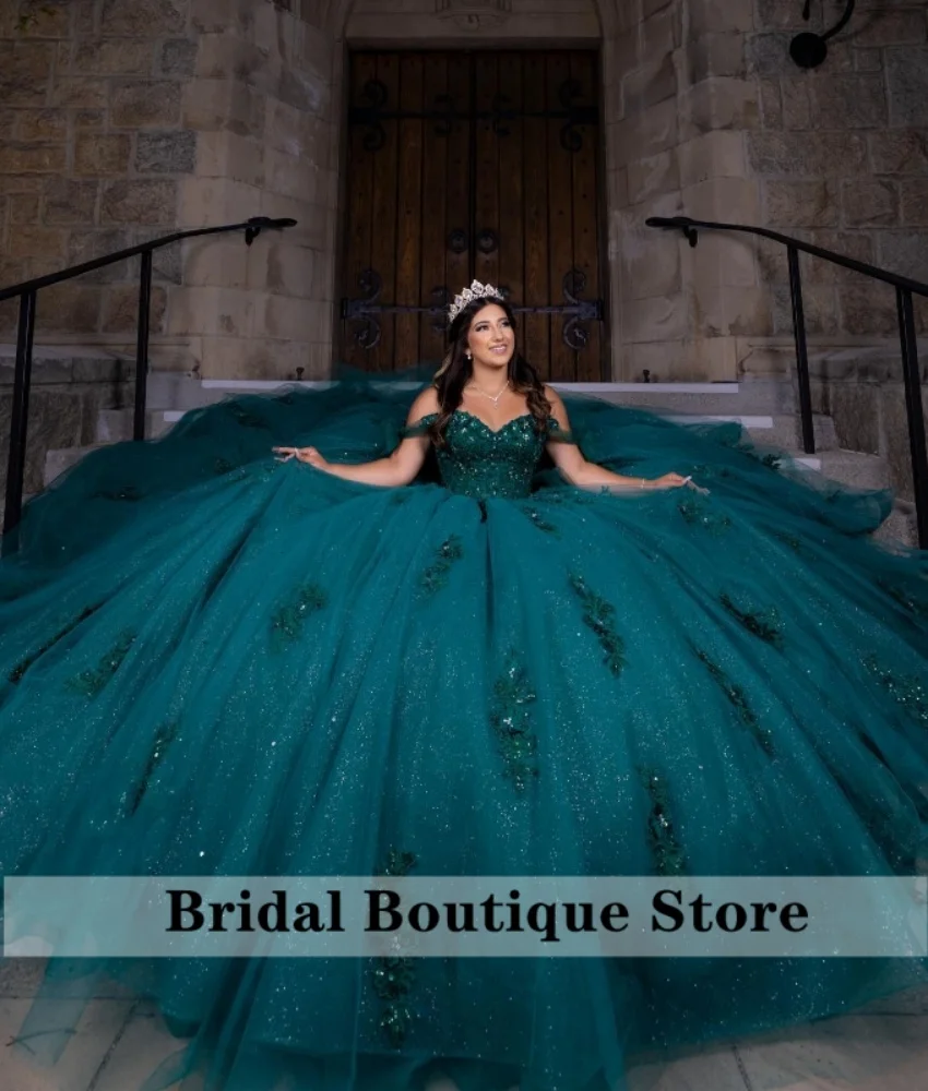 Vestido De fiesta De princesa verde esmeralda, Vestido para quinceañeras, apliques De cristales con cuentas, Vestido dulce 16, Vestido De 15 Anos personalizado