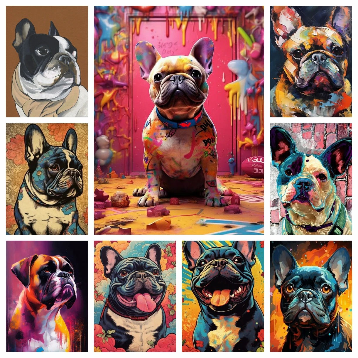 Graffiti French Bulldog Dog 5D Diamond Painting Embroidery Cute Animal Art Cross Stitch Mosaic Pictures Handmade Home Decor Gift