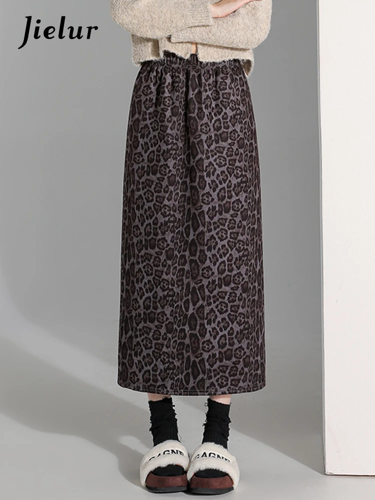 

Autumn Leopard Print High Waist Midi Skirts Women Classic A-Line Fashion Elegant Office Ladies Loose Chicly Split Female Skirts