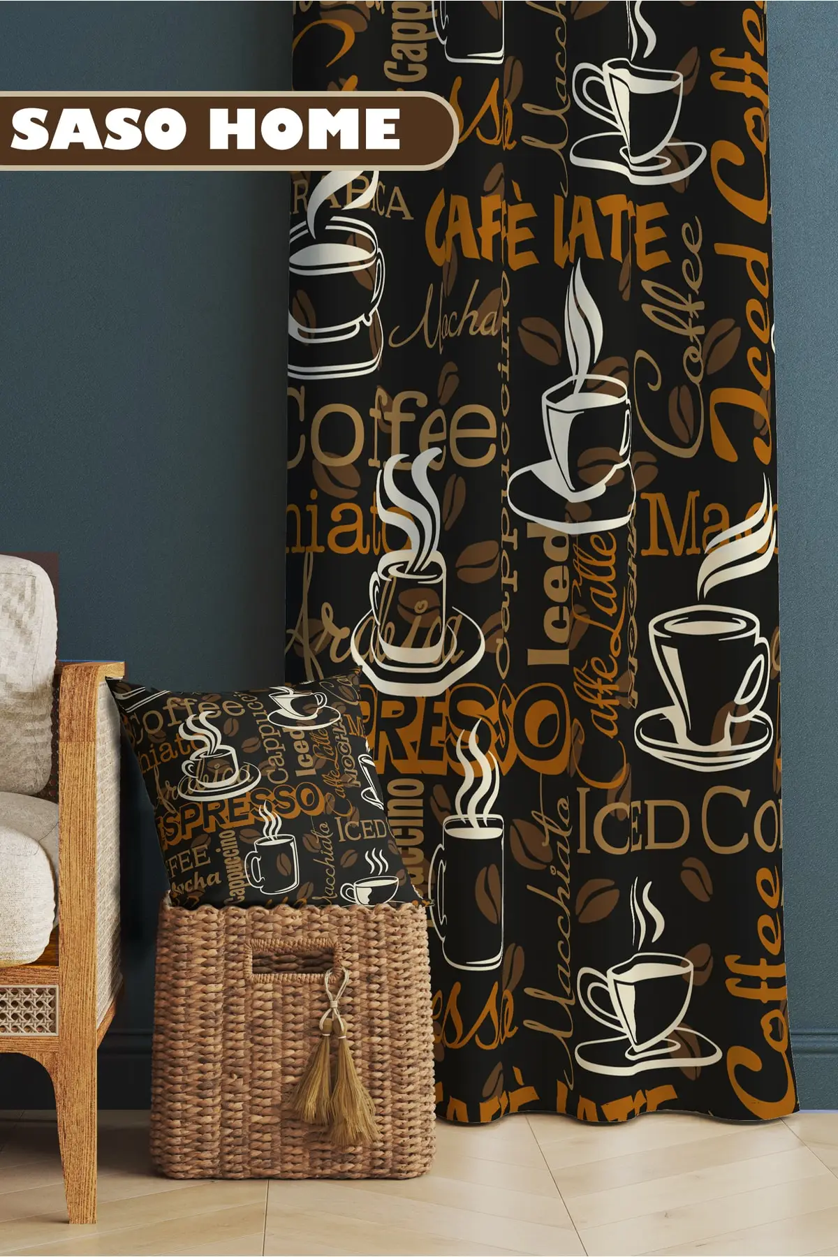 Curtain Coffee Time - Coffee Time Patterned 140 X 270 Cm Digital Printed Background  SINGLE wing