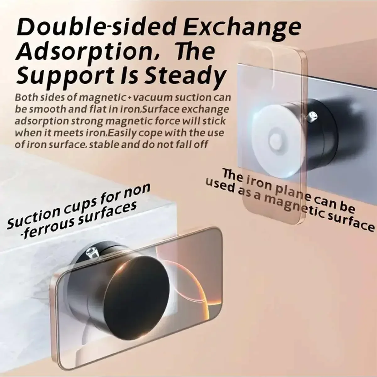 Foldable Magnetic Vacuum Phone Holder 360°Car Mount Double-Sided Swivel Stand Gym, Kitchen, Hands-Free Portable Phone Holder