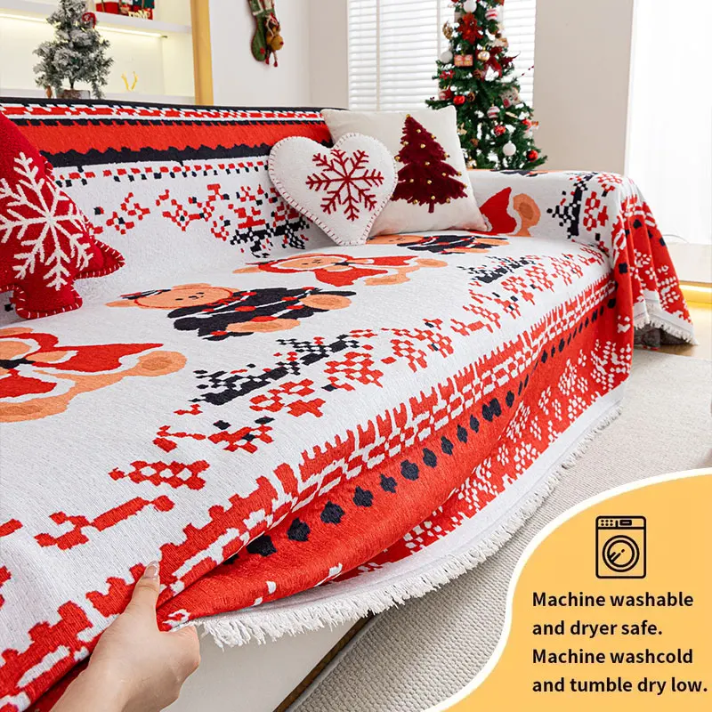 1PC-Christmas Day Snow Neale Sofahandtücher, Sofabezug, vollständig umwickeltes, rutschfestes Sofakissen