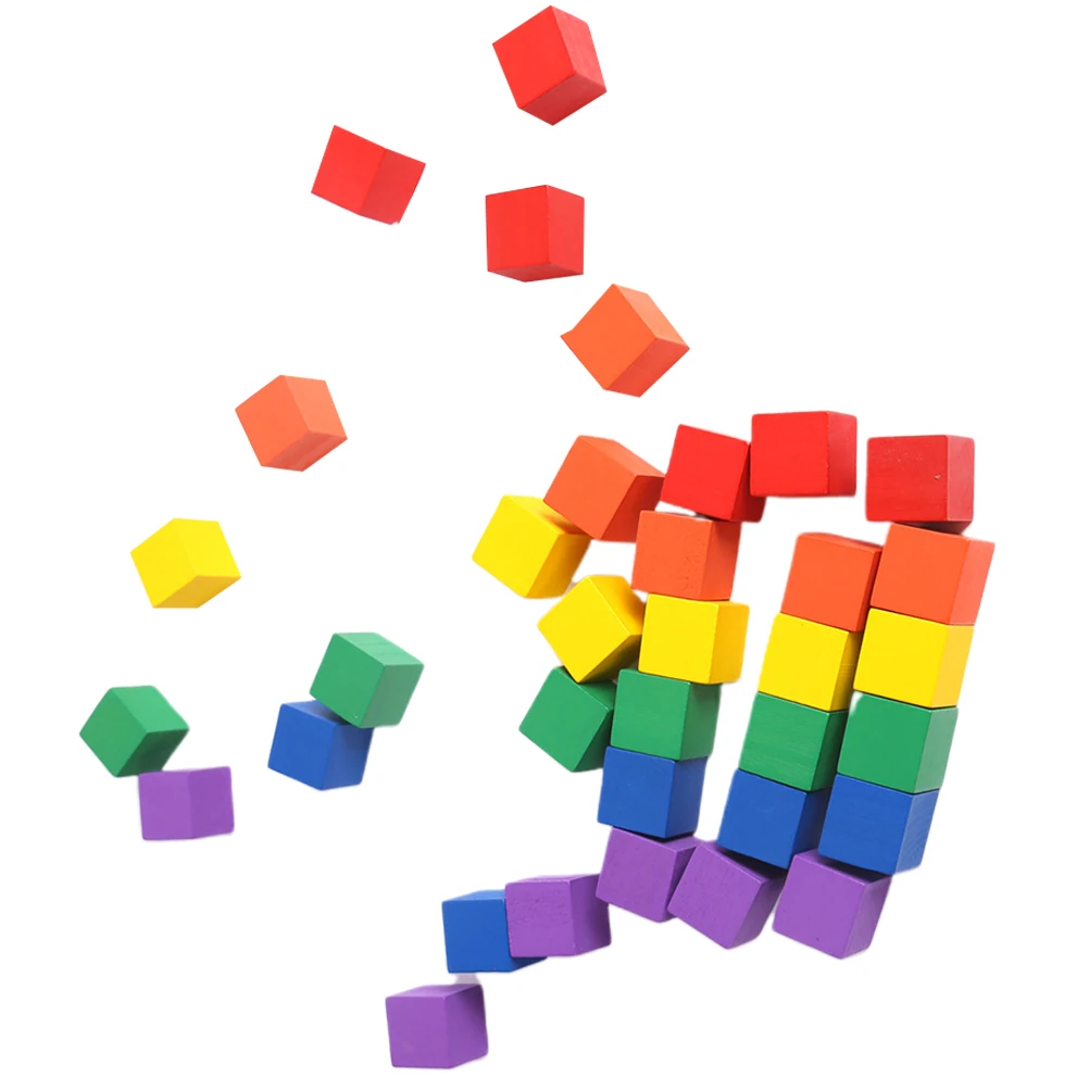 

100 PCS Building Blocks Colored Wood Small Wooden Cube DIY Square Piece Craft Pupils