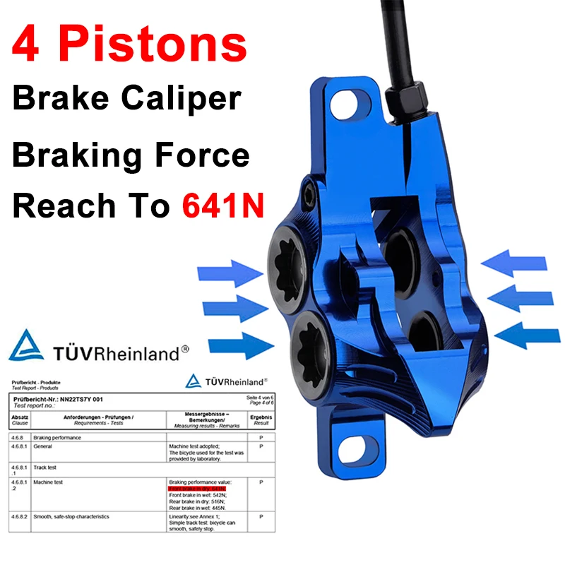 Bicycle Hydraulic Disc Brake 4 Piston MTB Brake Caliper IIIPRO E4 Mountain Bike Brake Oil Pressure 800/1550mm Front Rear Brake