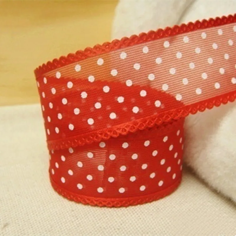 Width 25mm Dots Organza Ribbon for DIY Headwear Wedding Party Decoration Gift Wrap 5 Yards