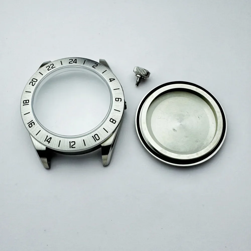 40mm EXP 24 시간 GMT 스틸 베젤 시계 케이스 4R35 4R36 NH34 NH35 무브먼트 사파이어 익스플로러 시계 액세서리 PVD