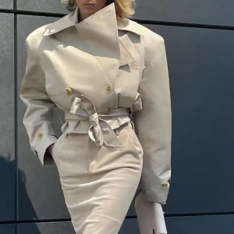 Women's Short Trench Coat with Wide Lapels, Double-Breasted Button-Up Jacket, High-Quality Versatile Top, 2026, New Arrival, Y2K