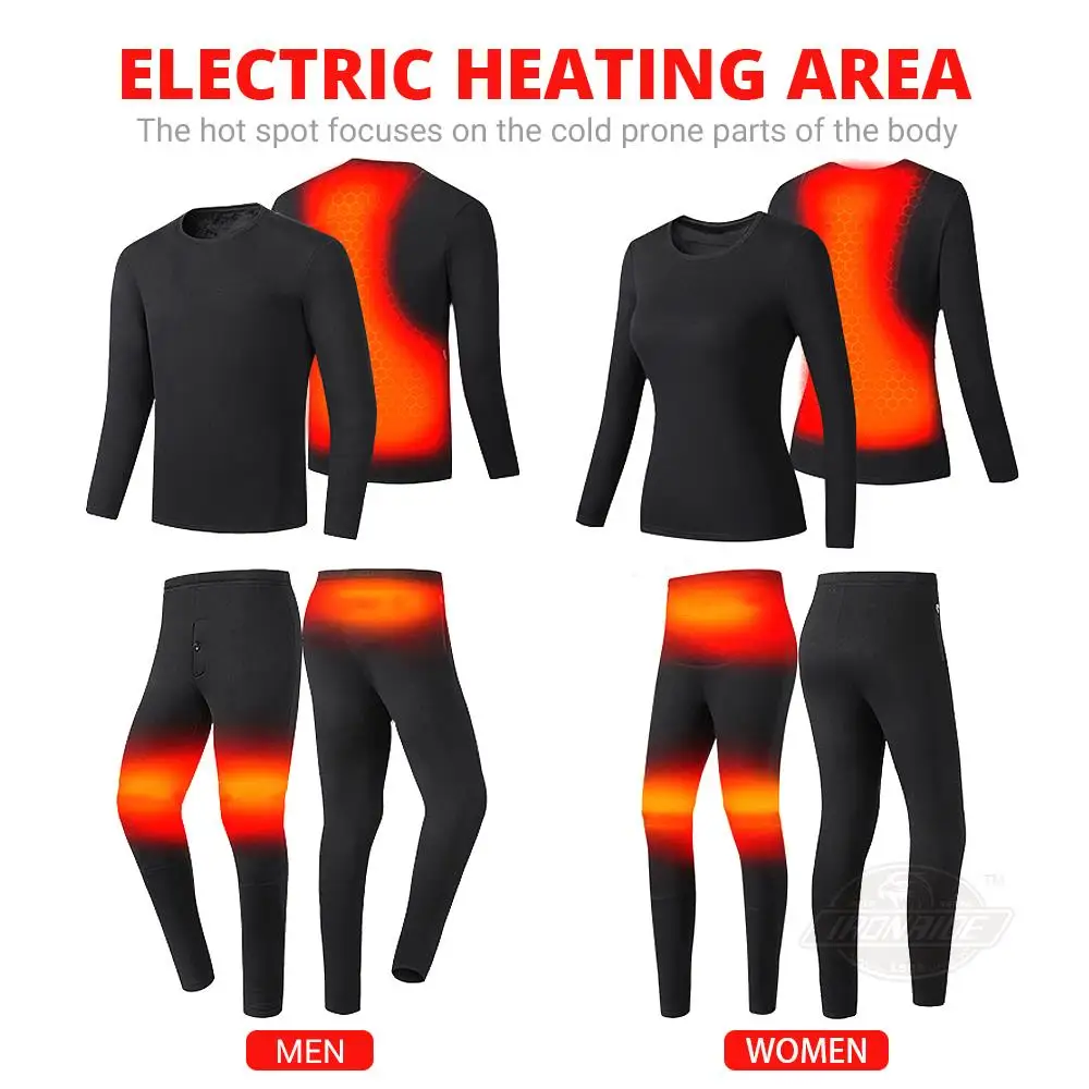 Heated Jacket Winter Men Women Thermal Vest Heated Underwear Ski Suit USB Electric Heating Clothing Fleece Thermal Long Suit