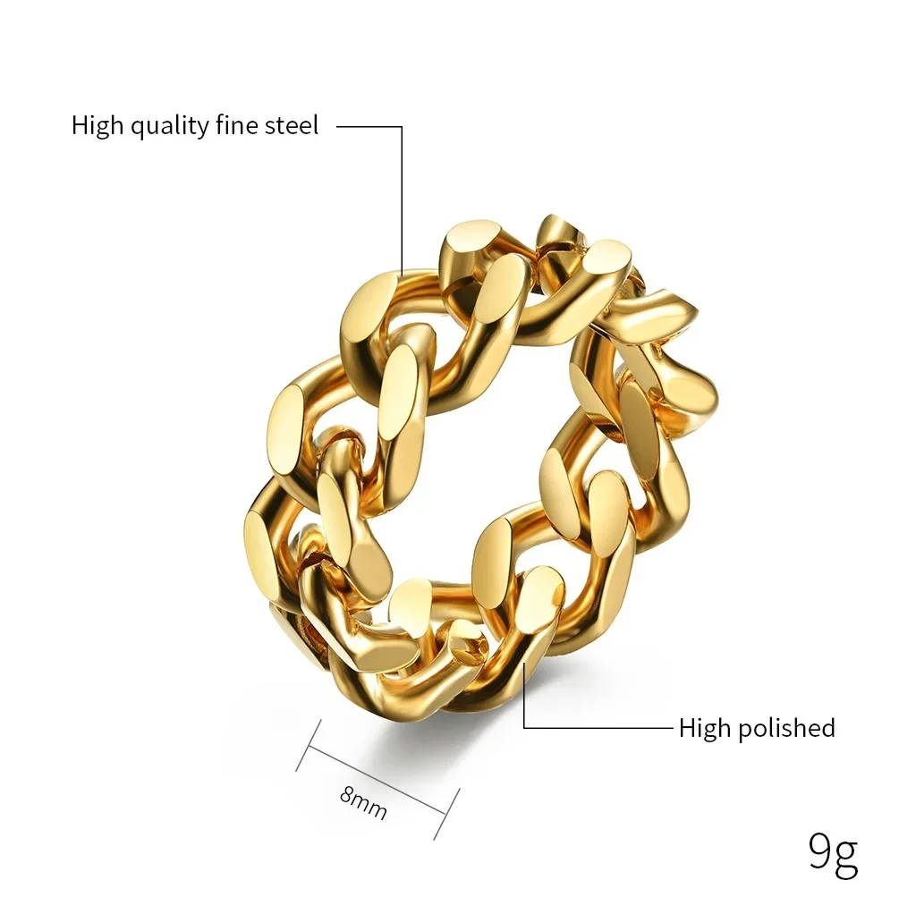 Men Rings Chain Link Design Stainless Steel Black Gold Silver Color Fashion Jewelry wholesale Large US size 6 7 8 9 10 11 12 13