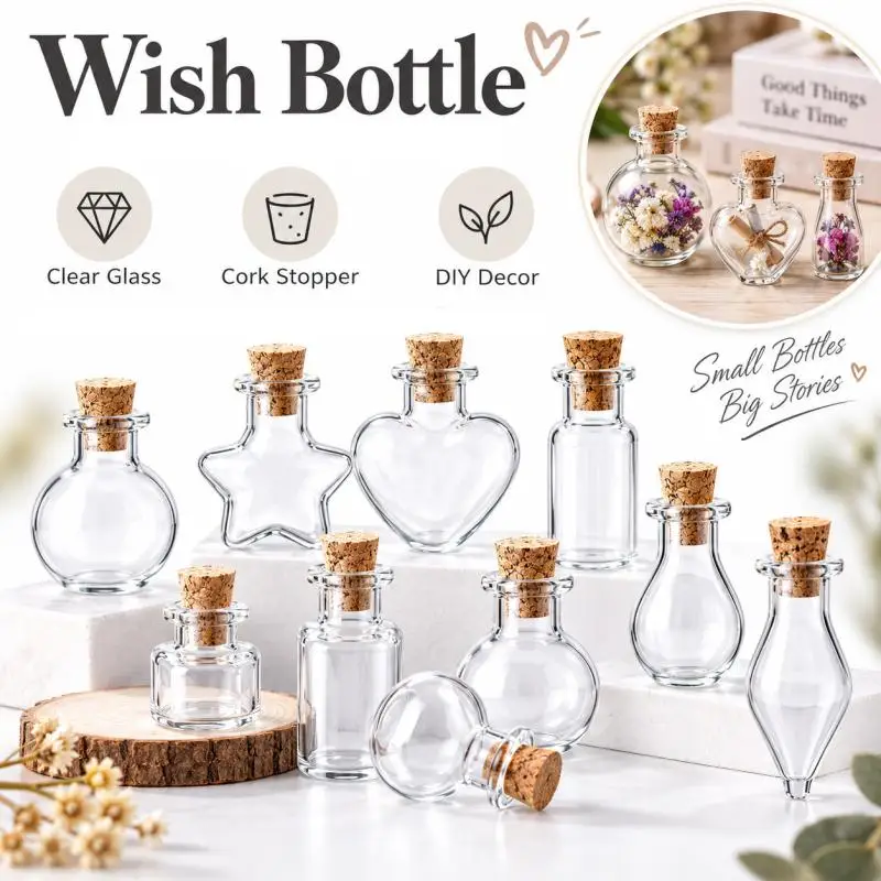 20/10pcs Small Cute Mini Cork Stopper Glass Bottles Vials Jars Containers Small Wishing Bottle Glass With Cork Stopper