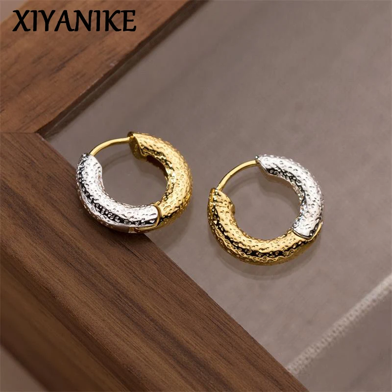 XIYANIKE Gold Color Silver Colour Clash Texture Round Hoop Earrings For Women Girl Fashion New Jewelry Gift Party серьги женские