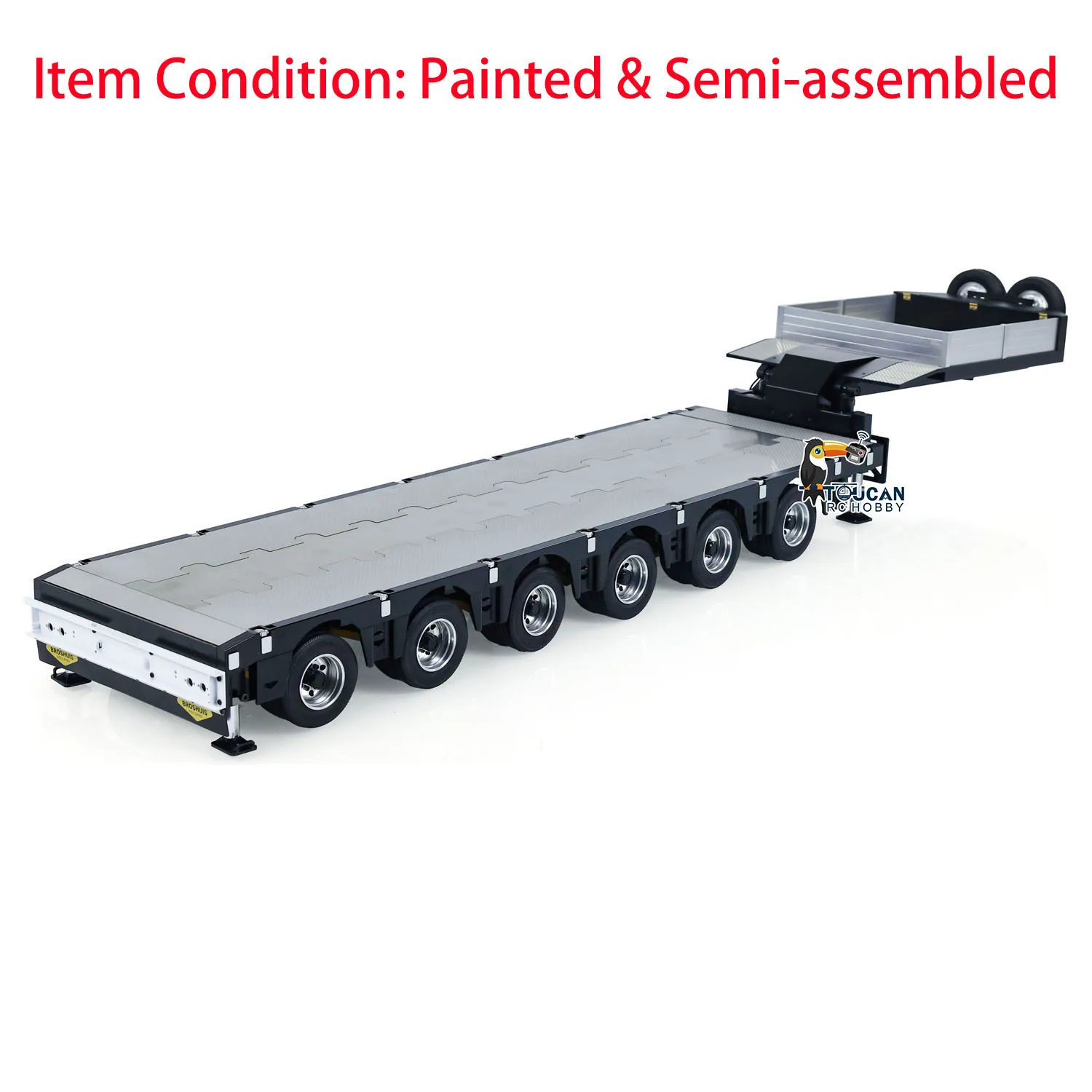 Metal Trailer Semi-assembled Extendible Lowboy Trailers 1/14 RC 9 Axles for Remote Control Tractor Truck Car Models Lights