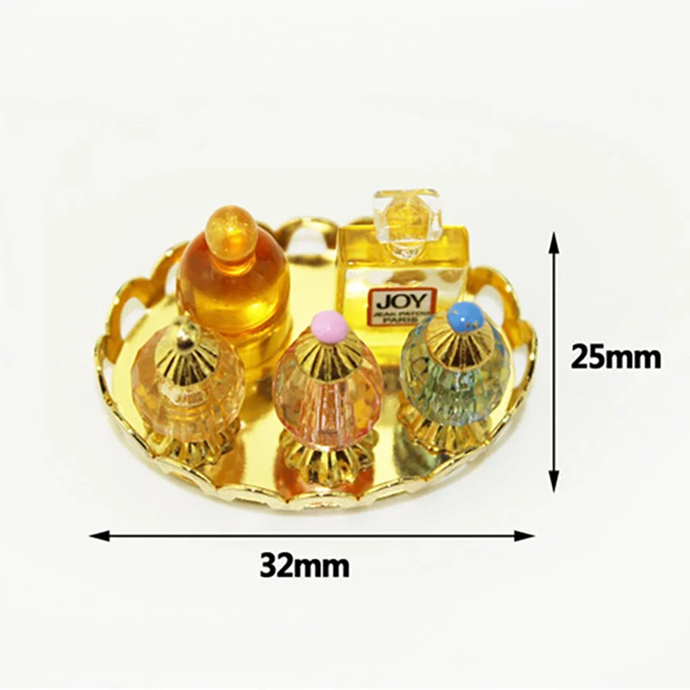 5Pcs 1/12 Dollhouse Miniature Accessories Mini Perfume  with Plate Simulation Furniture  Model Toys for Doll House Decoration