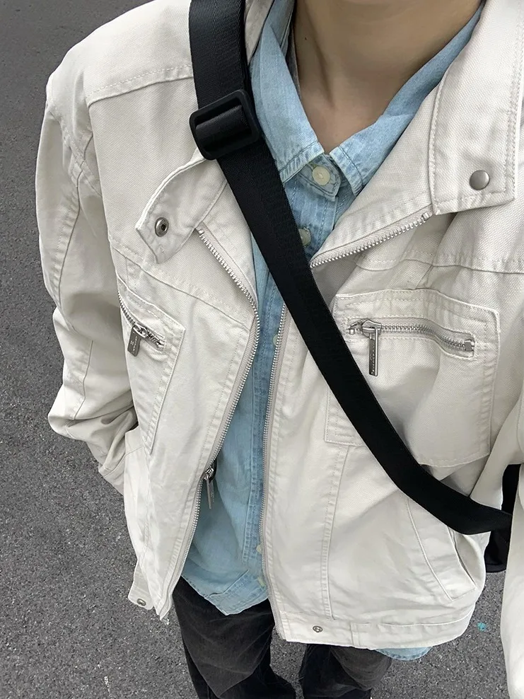 Retro Sle Zipper ort Baseball Jaet Colletto americano Capispalla autunnale per uomo Cappotto da lavoro aderente per giovani