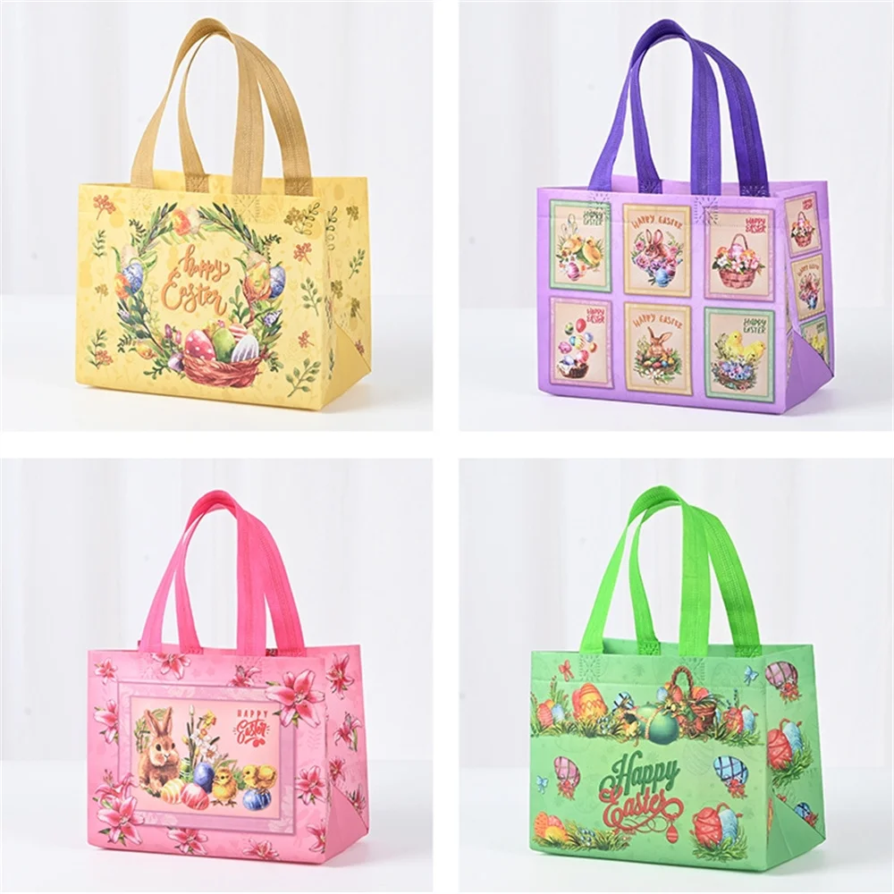 Easter Tote Gift Bags Creative Cartoon Rabbit Egg Basket Pattern Laminating Nonwoven Tote Bags Eco-Friendly Mall Shopping Bags