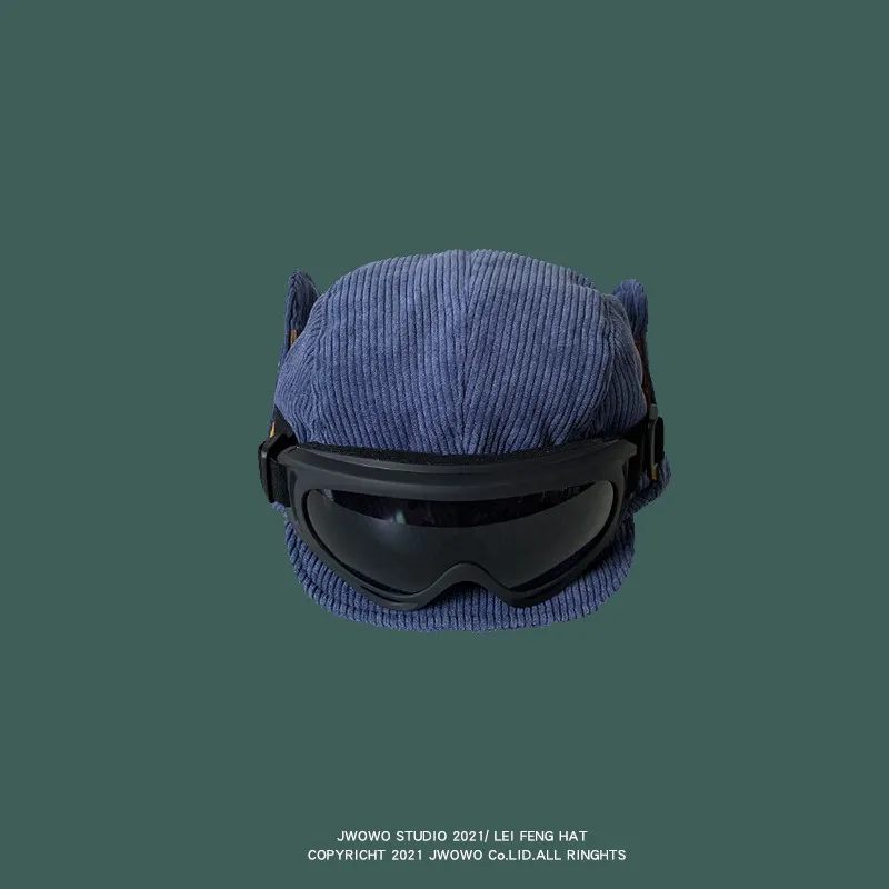 Pilot Lei Feng Hat Male Winter Vintage Contrast Color Windshield Earphone Protection Car Hat Outdoor Cold Ski Hat Female Fashion