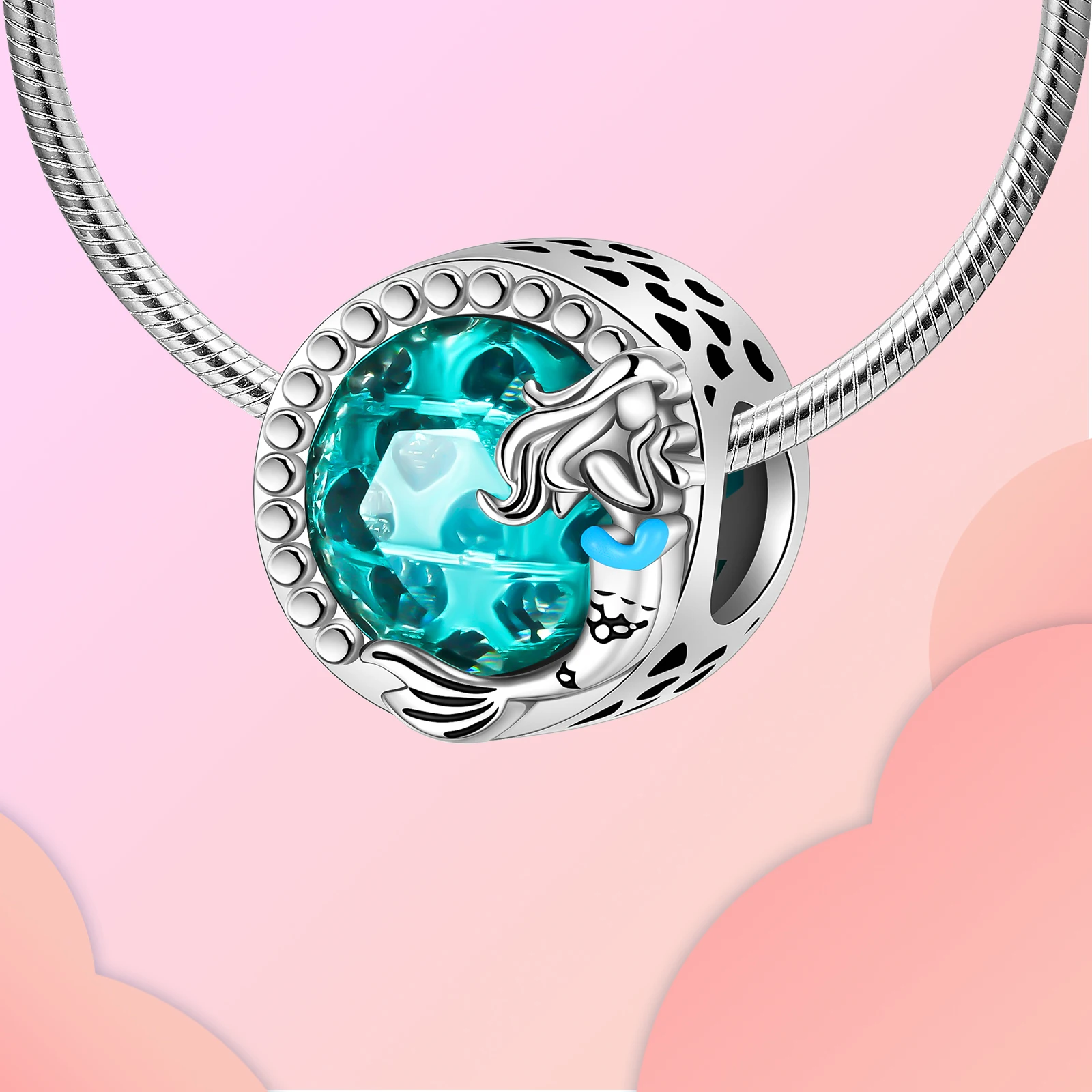 925 sterling silver mermaid cat eye Fit Original Pandora charm bead Charm Bracelet Necklace Trinket Diy Women Jewelry