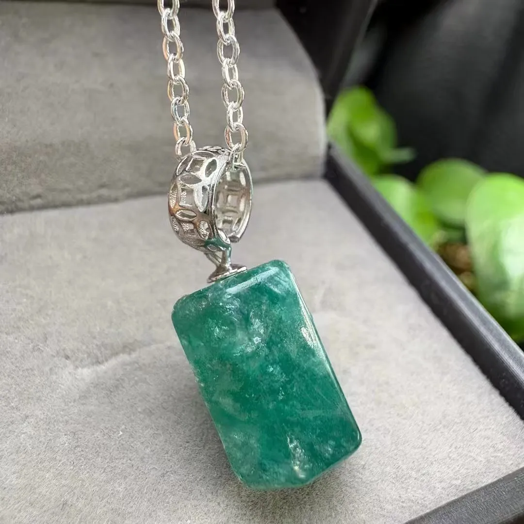 Collier pendentif en argent 925 avec colonne hexagonale en cristal de Lepidolite verte naturelle de 16-18mm, nouvelle collection, pour cadeau