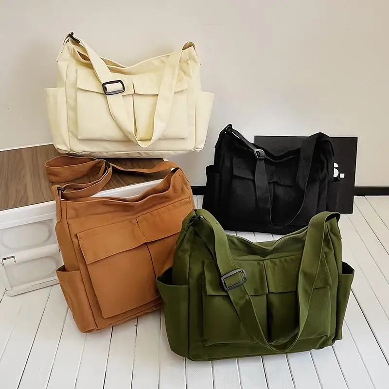 

AS329 Tooling Style Shoulder Messenger Bag Men's and Women's Canvas Bag, Street Large-capacity Literary and Leisure Bag