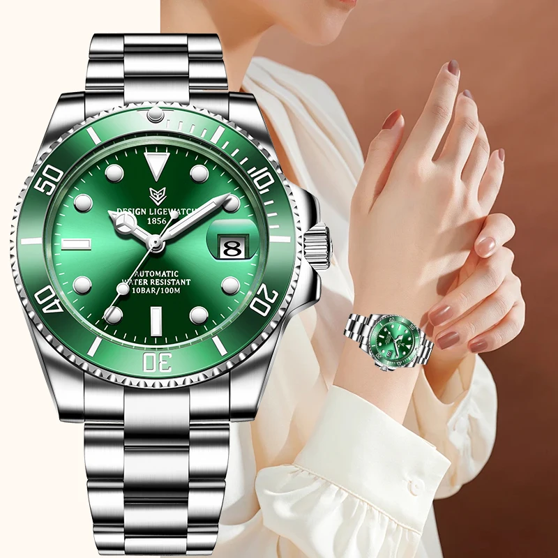LIGE Elegant Luxury Mechanical Watches for Woman Casual Fashion Stainless Steel Belt Waterproof Auto Date Automatic Ladies Watch