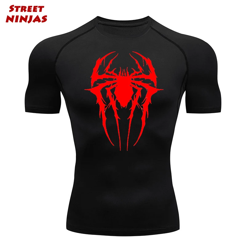 Spider Print Compression Shirts for Men Gym Workout Rash Guard Athletic Quick Dry Stretchy Undershirts Baselayers Tees Tshirt