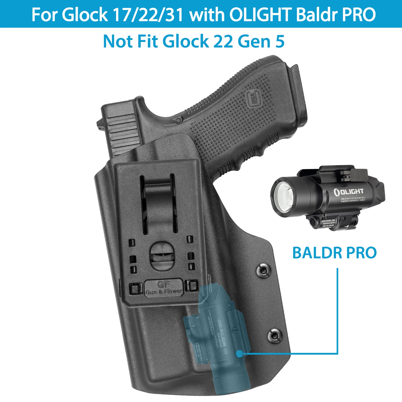 東京マルイグロック19gen5 OLIGHT Baldr S BL&ガンケース Étui OWb Kydex pour Glock 17/19 avec Olight Baldr PRO/ PL Mini2