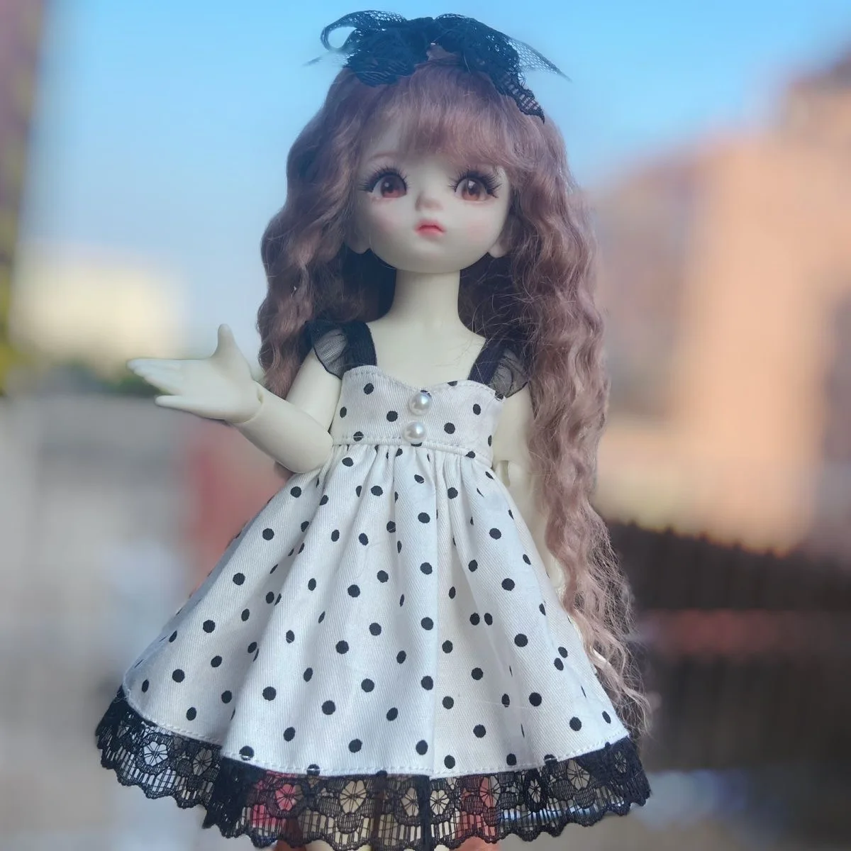 Clothes for dolls 1/6 BJD dress, summer strap polka dot dress free shipping