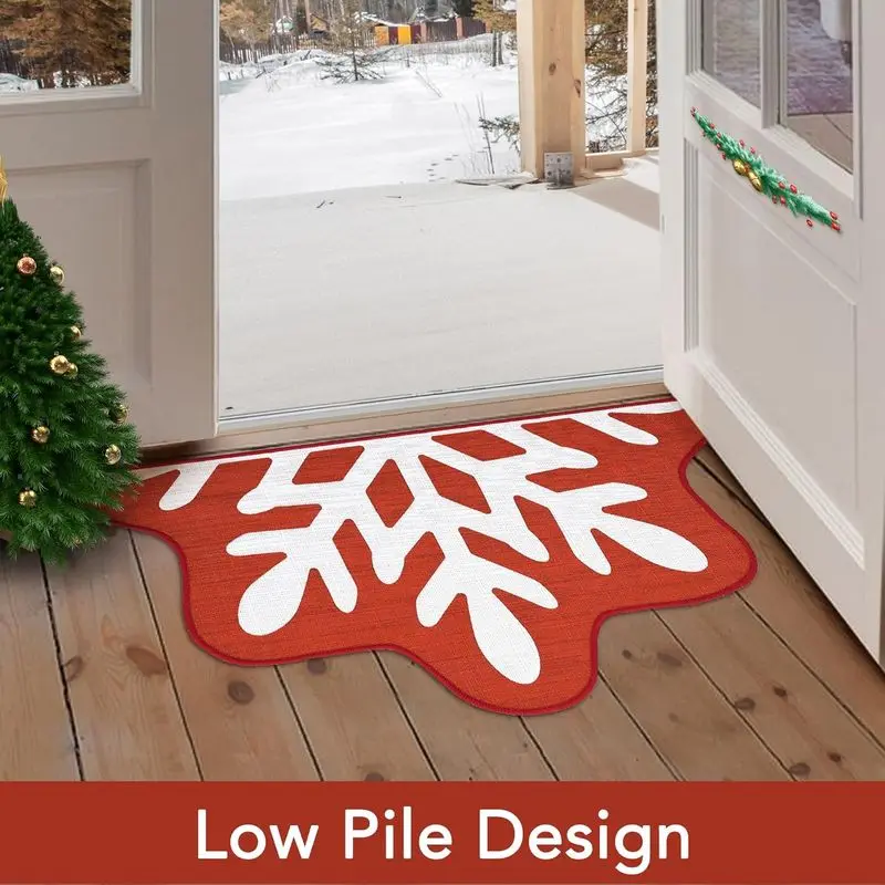 VIKAMA Christmas Door Mat Snowflake Shape Red White Irregular Winter Non Slip Soft Washable Rug Happy New Year Home Decor