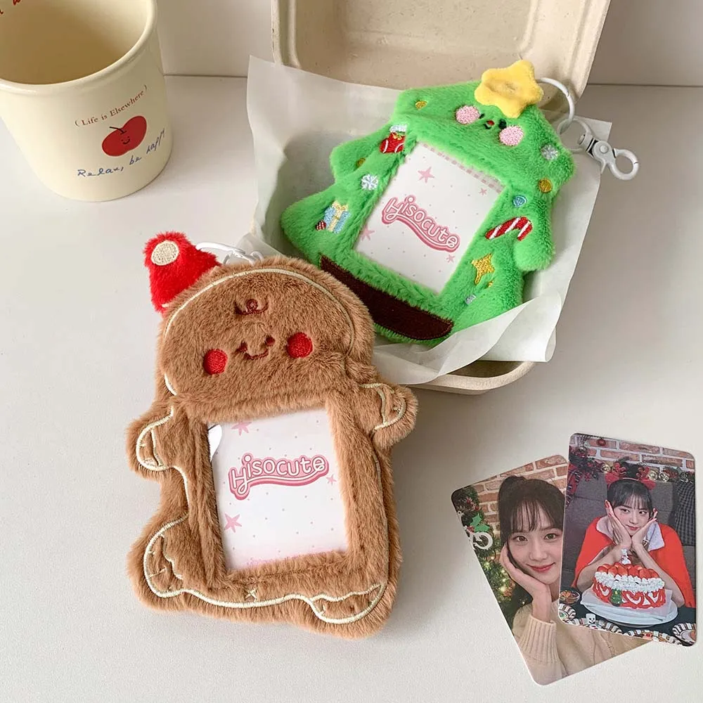 With Keychain Plush Photocard Holder Korean Style Christmas Tree Christmas Bus Card Holder INS Biscuit Idol Photo Sleeve Student