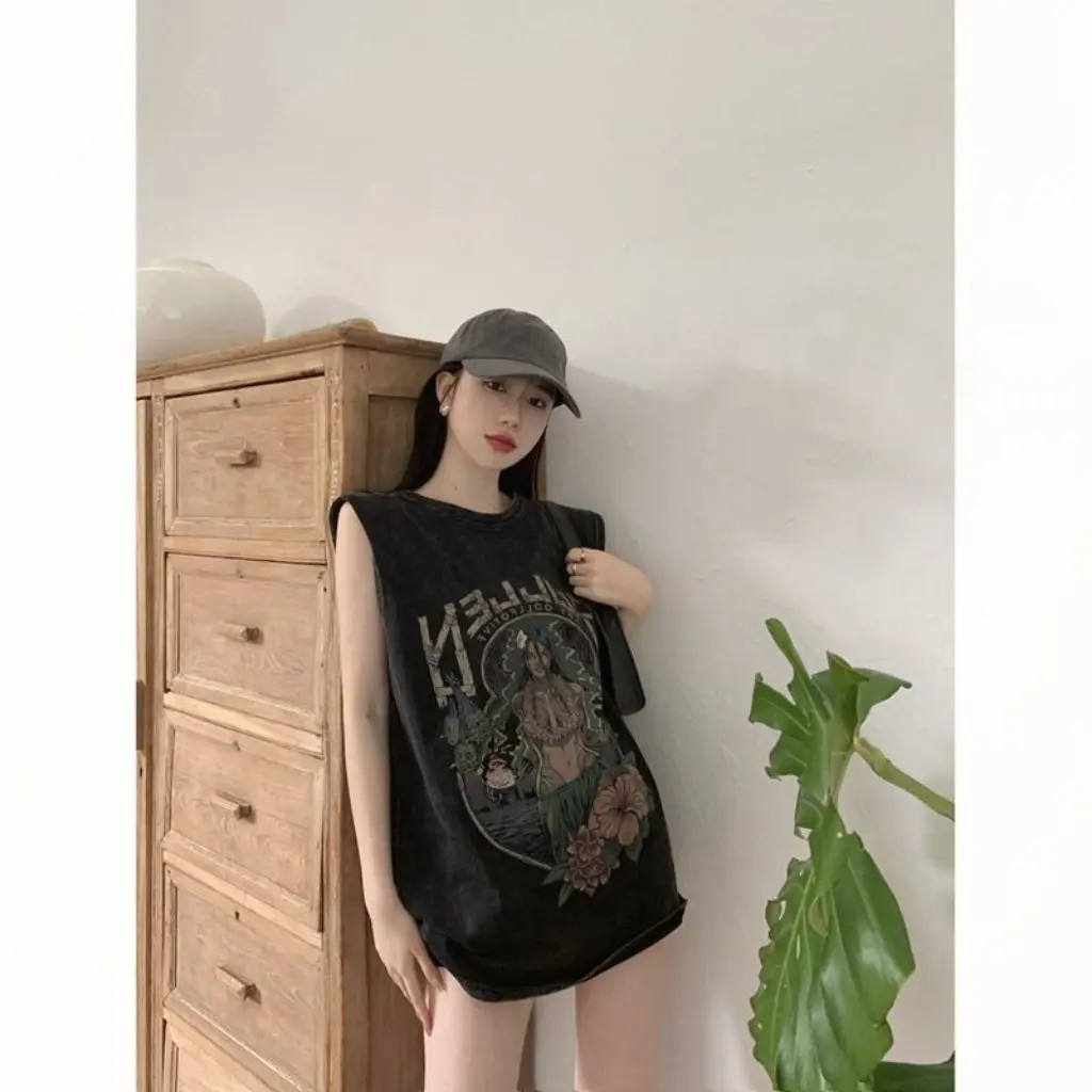 

Women's Sleeveless Vest T-Shirt Korean Style Summer Sexy Sweet Print Slim Fit Casual Versatile Top