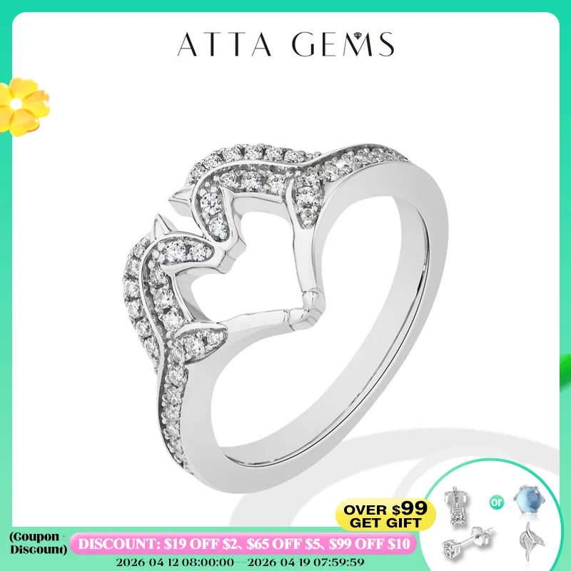 

ATTAGEMS New Double Horse Moissanite Rings D VVS1 925 Sterling Silver Love Heart Ring for Women Engagemen Band Mother's Day Gift