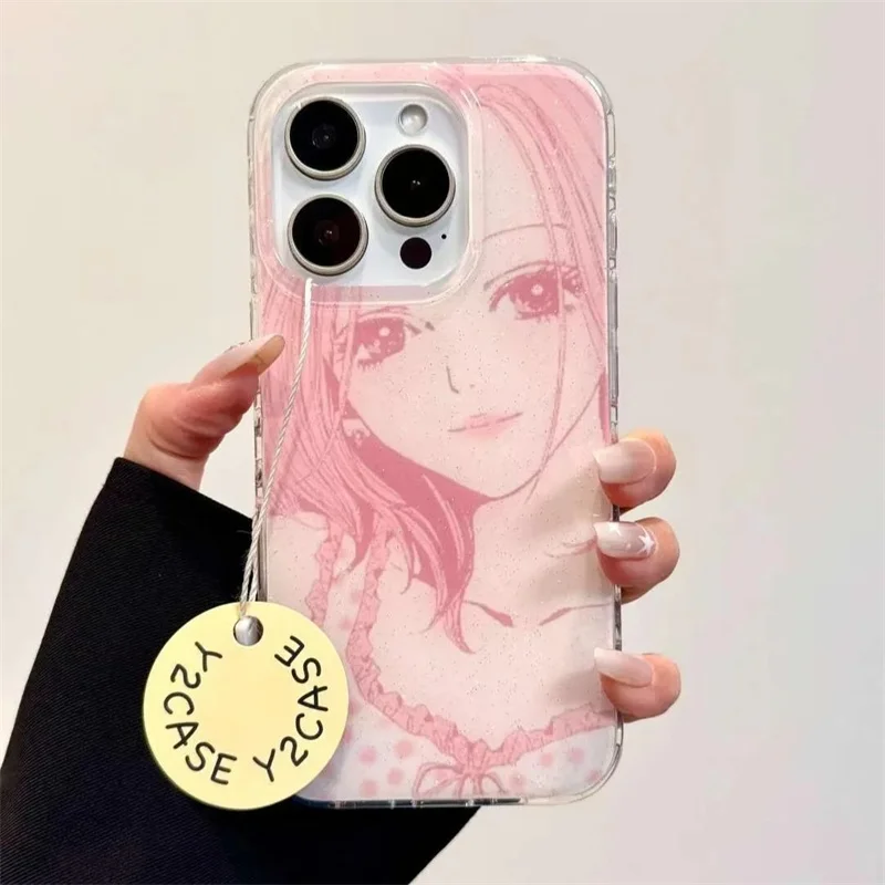 Anime Klare Glitzer-Hülle für iPhone 17 16 15 14 13 12 11 Plus Pro Max Air Niedliche Rosa Nana Manga Stoßfeste Schutzhülle