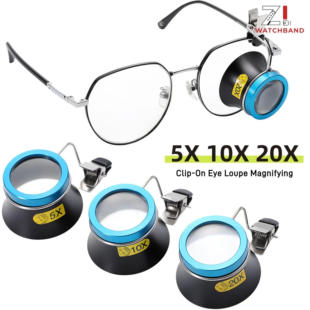 5X 10X 20X Eyeglass Magnifier Clip-On Eye Loupe Magnifying Lens Portable Eyepiece Process Operation Watchmakers Repair Tool