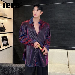 IEFB Men Casual Shirt Trendy Liquid Versatile Shiny Design Fashion Loose Long Sleeve Top Korean Style Personality Clothing 9C584