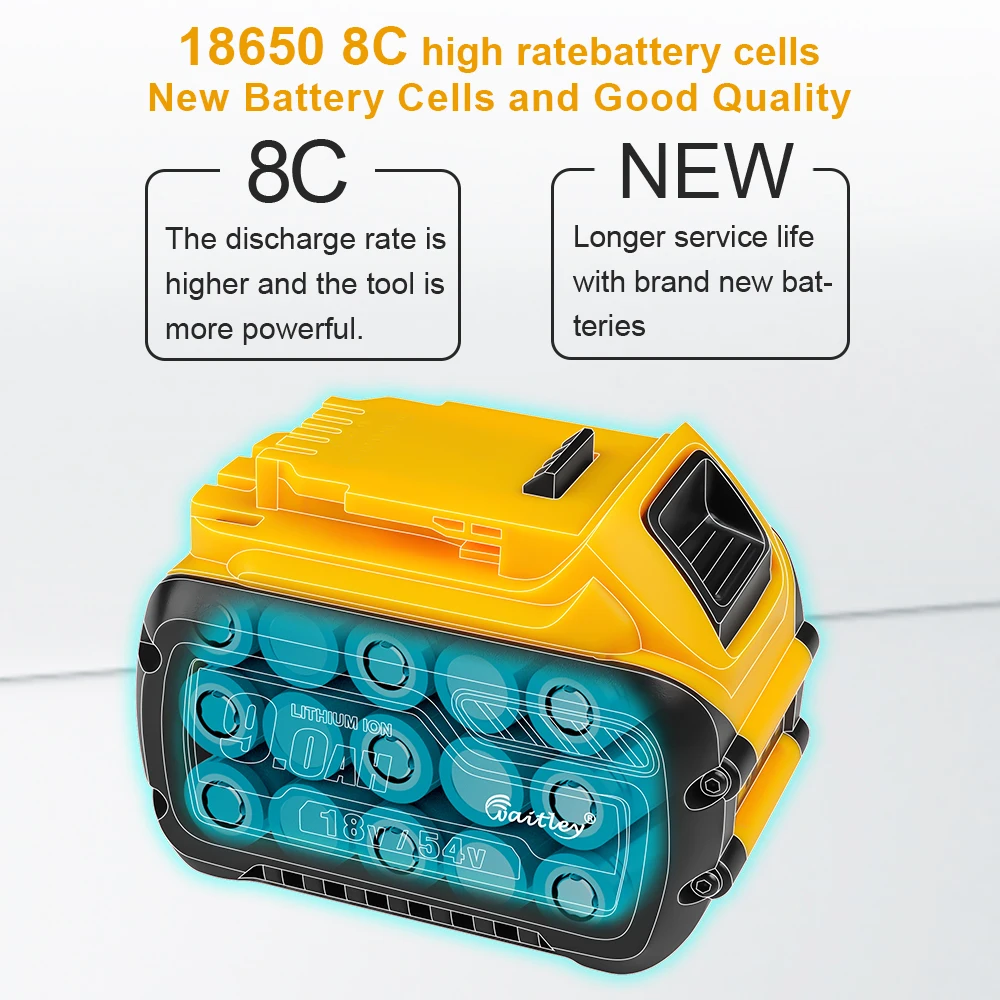 Waitley-bateria de lítio de substituição 18v, 54v, 6000 ah, dcb606 para dewalt max xr, 20v/60v, ferramenta vpower, mah