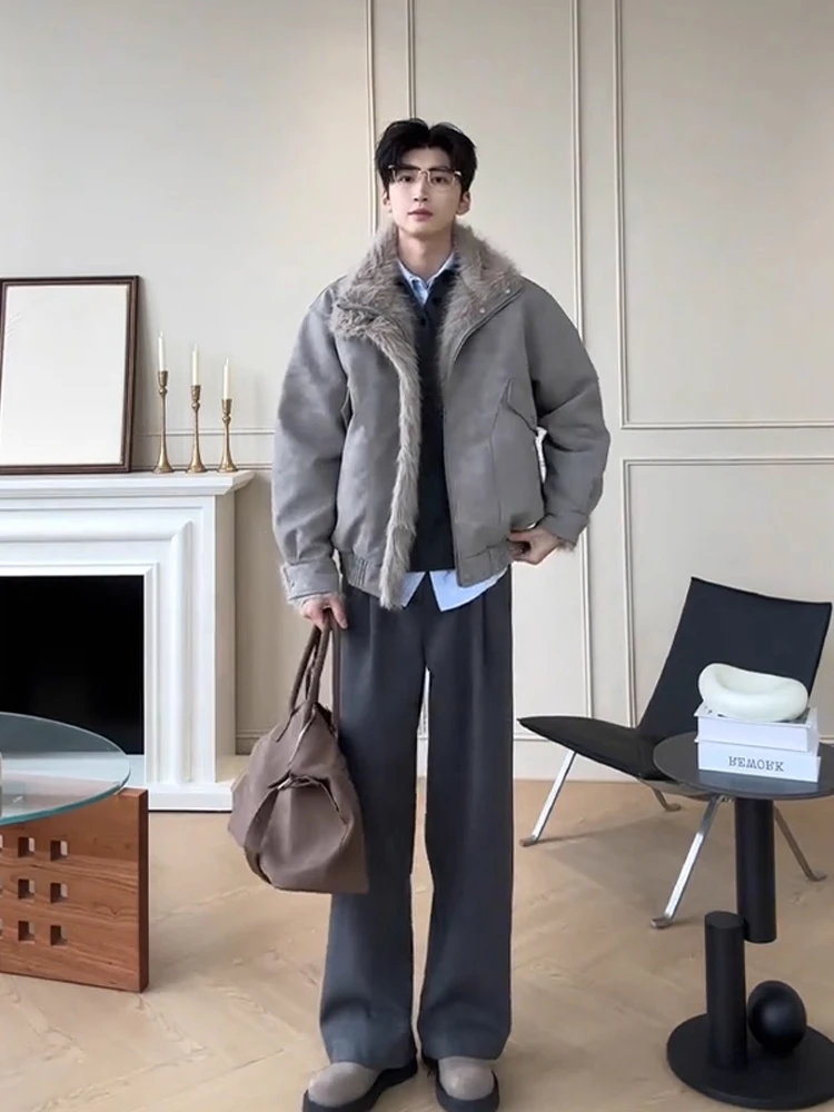 

Thiened American Sle Cotton Jaet Men's ort Sle Suede Fur Inteated Winter Coat Warm Stand Fit Casual Wear