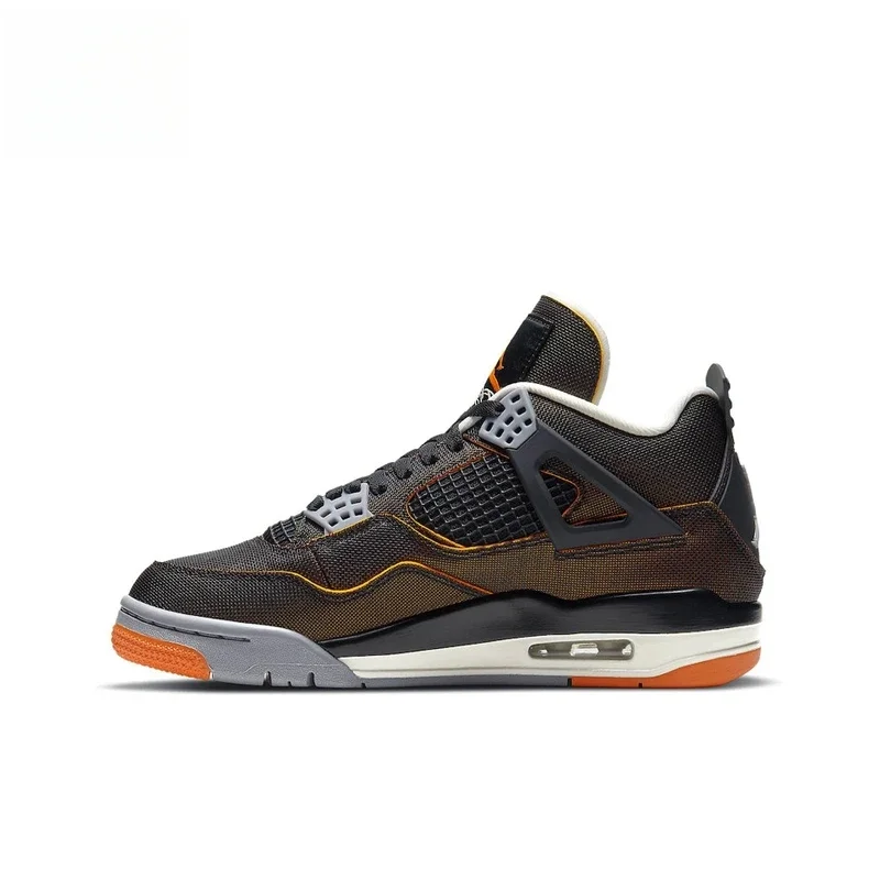 Scarpe da basket Nike Air Jordan 4 da uomo, comode, leggere, antiscivolo, antiurto, casual, nero/arancione CW7183-100