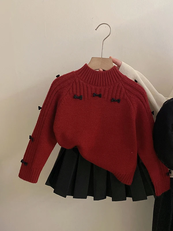 

Детский вязаный свитер с бантом, винно-красный, модный, универсальный, осенне-зимний, мягкий, удобный, теплый, с эластичной талией, длинный...