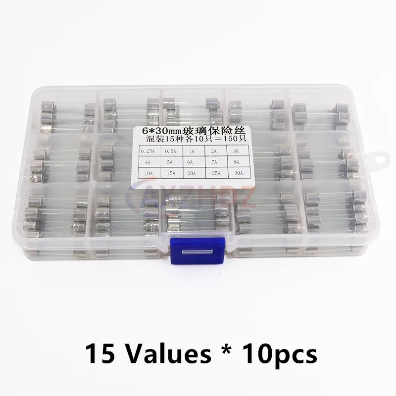 72/150PCS 0.1A - 30A 5×20MM 6×30MM Fast-blow Glass Tube Fuses Kit 5*20 With Box Fusiveis 250V 1A 2A 3A 10A 15A 20A Household