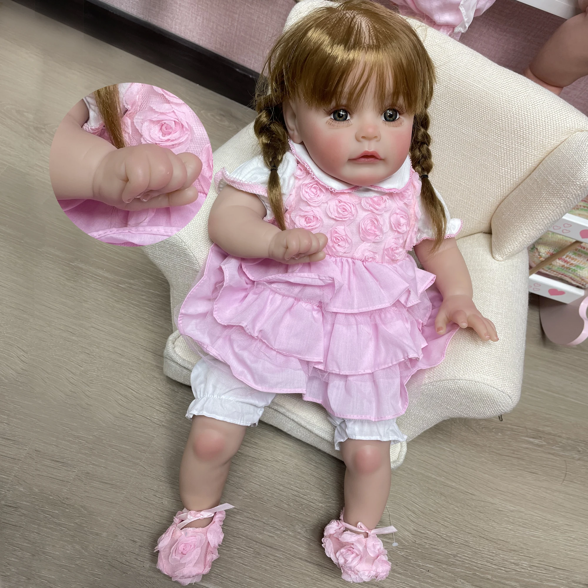 22 Inch Cute Sue-sue Reborn Dolls High Quality Handmade Realistic Girl Bebe Reborn Doll With Rooted Blonde Hair Doll Toys Muñeca