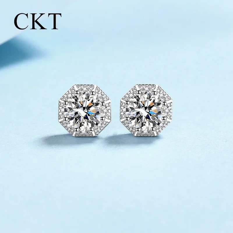 18K White Gold Platinum 2 Carat Moissanite Diamond Stud Earrings for Women Star Earrings Simple High-level Pt950 Wedding Jewelry