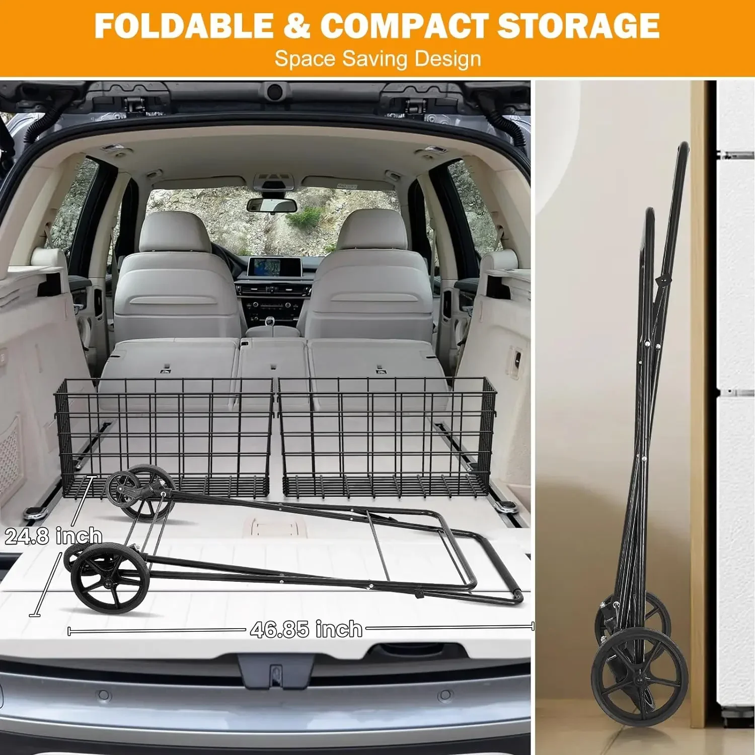 [2024] 2-Tier Extra Large Shopping Cart for Groceries, 400Lbs Grocery Cart with 2 Removable Storage Baskets